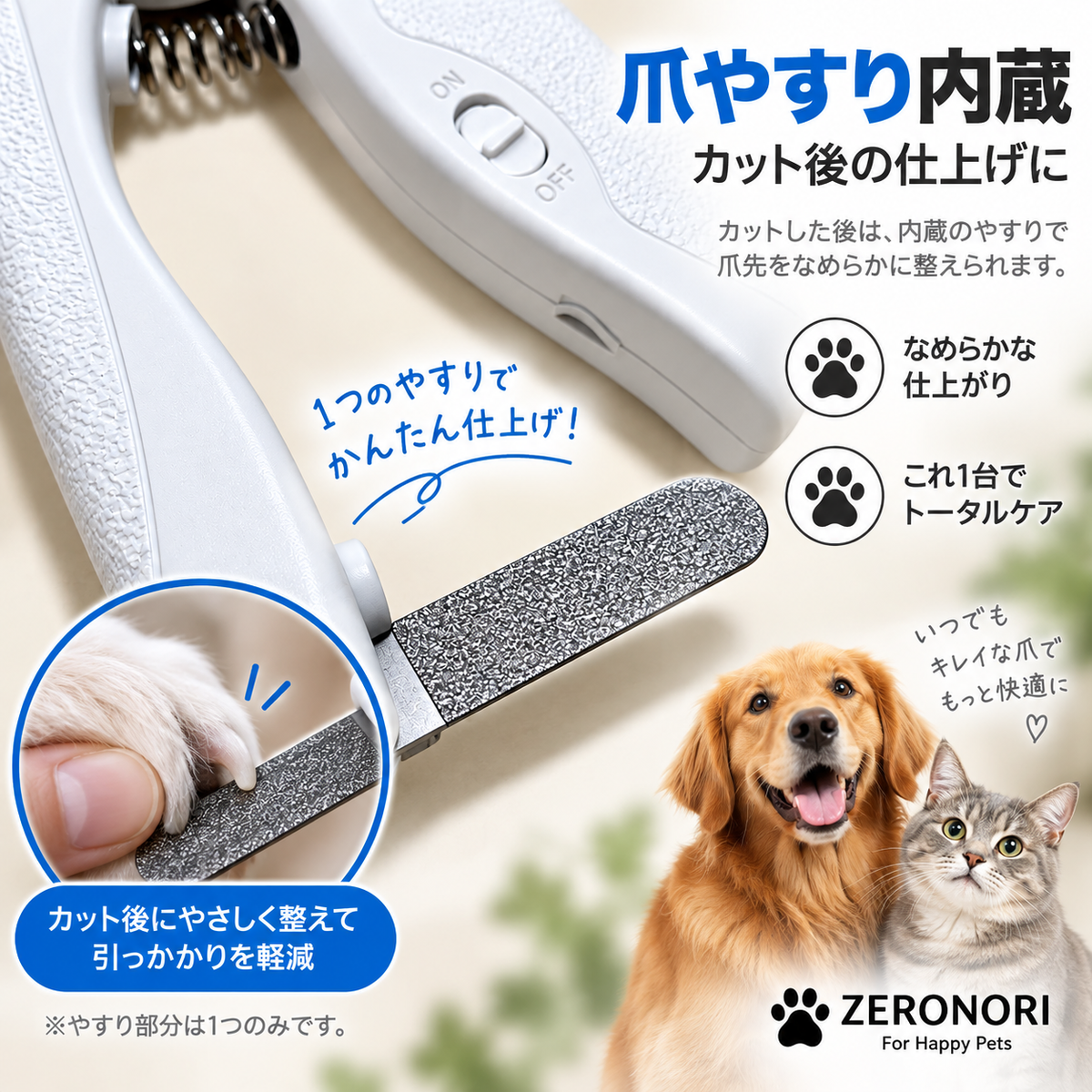 爪やすり付き犬・猫用ペット爪切り ZERONORI
