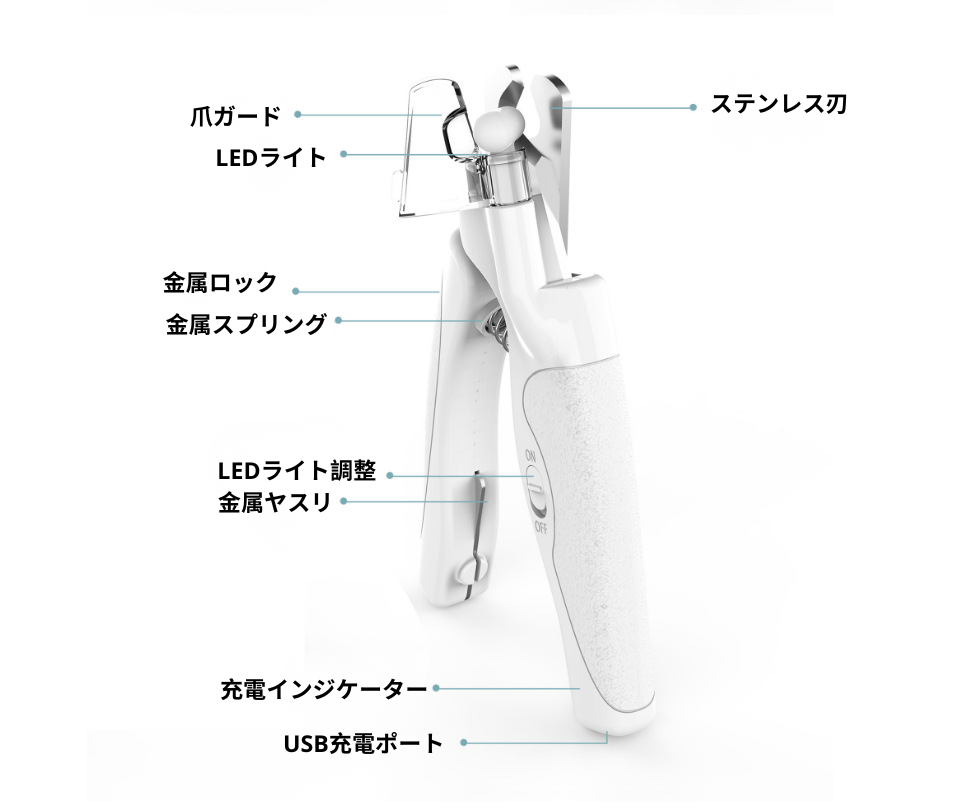 LEDライト付きペット用スマート爪切り 血管が見えやすく安全設計