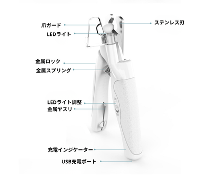 LEDライト付きペット用スマート爪切り 血管が見えやすく安全設計